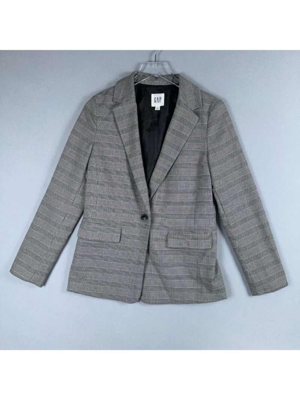 GAP Plaid Blazer Jacket Womens Size 4 Gray Black One-Button Single Breasted - Picture 2 of 12